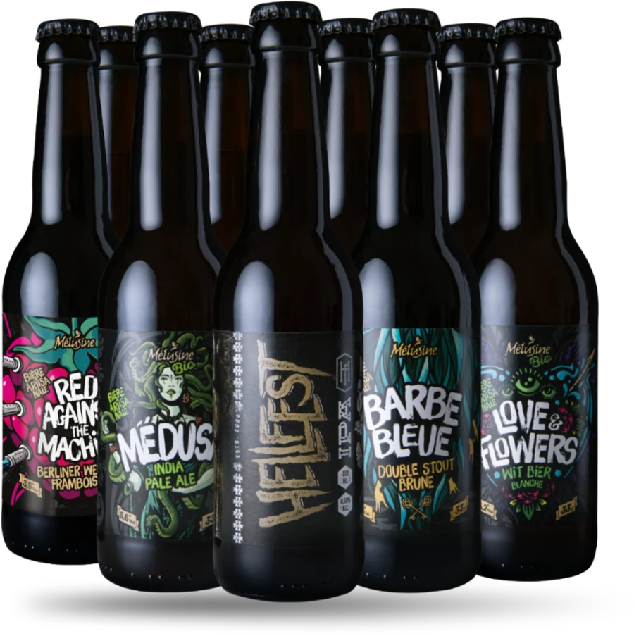 Bouteilles de bières Mélusine dont la Hellfest IPA